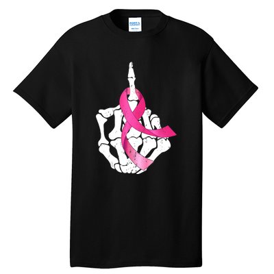 Breast Cancer Skeleton Hand Fuck Pink Funny Awareness Tall T-Shirt