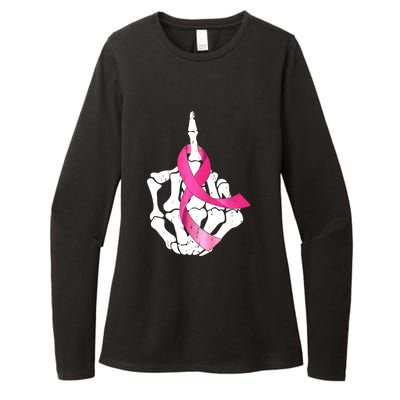 Breast Cancer Skeleton Hand Fuck Pink Funny Awareness Womens CVC Long Sleeve Shirt