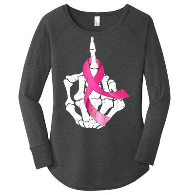 Breast Cancer Skeleton Hand Fuck Pink Funny Awareness Women's Perfect Tri Tunic Long Sleeve Shirt