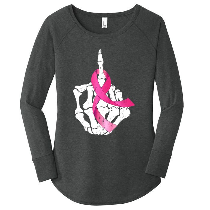 Breast Cancer Skeleton Hand Fuck Pink Funny Awareness Women's Perfect Tri Tunic Long Sleeve Shirt