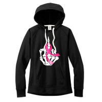 Breast Cancer Skeleton Hand Fuck Pink Funny Awareness Women's Fleece Hoodie