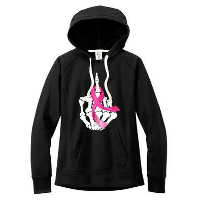 Breast Cancer Skeleton Hand Fuck Pink Funny Awareness Women's Fleece Hoodie