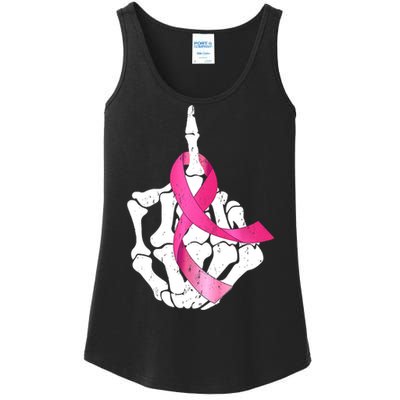 Breast Cancer Skeleton Hand Fuck Pink Funny Awareness Ladies Essential Tank