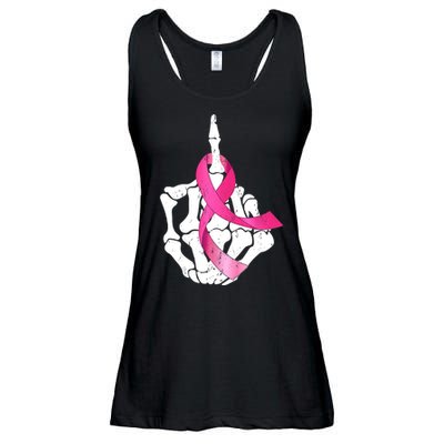 Breast Cancer Skeleton Hand Fuck Pink Funny Awareness Ladies Essential Flowy Tank