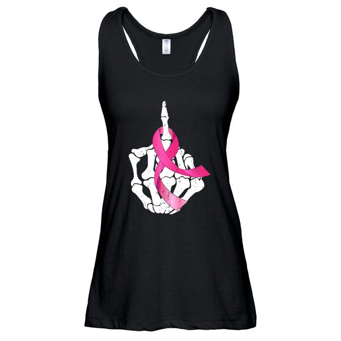 Breast Cancer Skeleton Hand Fuck Pink Funny Awareness Ladies Essential Flowy Tank