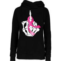 Breast Cancer Skeleton Hand Fuck Pink Funny Awareness Womens Funnel Neck Pullover Hood