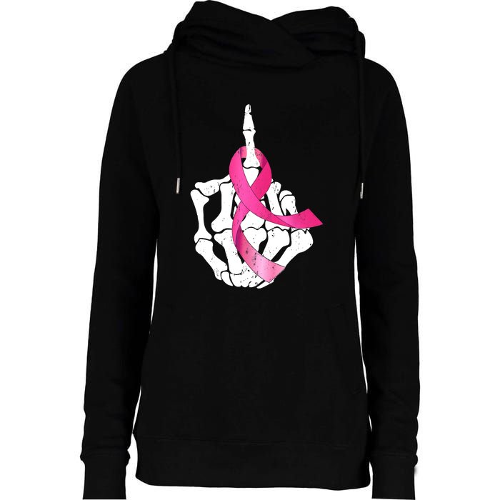 Breast Cancer Skeleton Hand Fuck Pink Funny Awareness Womens Funnel Neck Pullover Hood