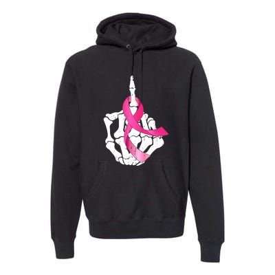 Breast Cancer Skeleton Hand Fuck Pink Funny Awareness Premium Hoodie