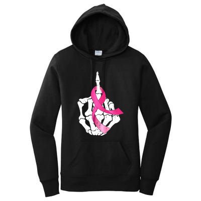 Breast Cancer Skeleton Hand Fuck Pink Funny Awareness Women's Pullover Hoodie