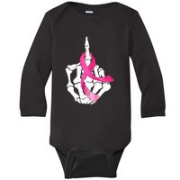 Breast Cancer Skeleton Hand Fuck Pink Funny Awareness Baby Long Sleeve Bodysuit