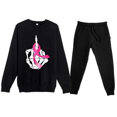 Breast Cancer Skeleton Hand Fuck Pink Funny Awareness Premium Crewneck Sweatsuit Set