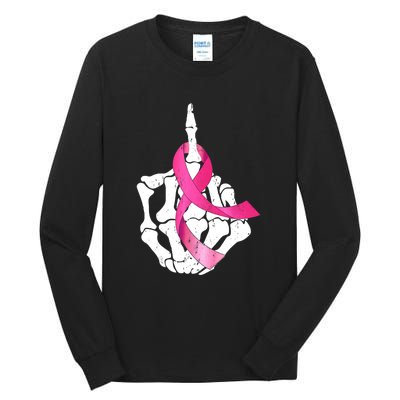 Breast Cancer Skeleton Hand Fuck Pink Funny Awareness Tall Long Sleeve T-Shirt