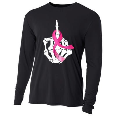 Breast Cancer Skeleton Hand Fuck Pink Funny Awareness Cooling Performance Long Sleeve Crew