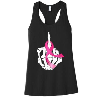 Breast Cancer Skeleton Hand Fuck Pink Funny Awareness Women's Racerback Tank