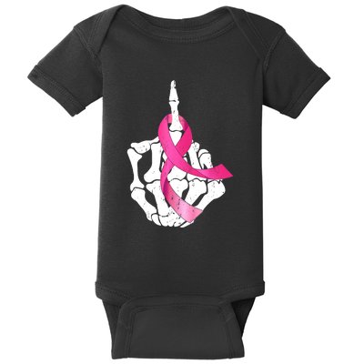 Breast Cancer Skeleton Hand Fuck Pink Funny Awareness Baby Bodysuit