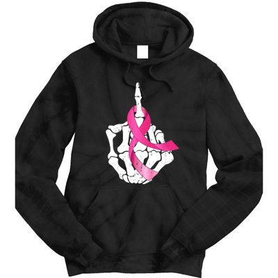 Breast Cancer Skeleton Hand Fuck Pink Funny Awareness Tie Dye Hoodie