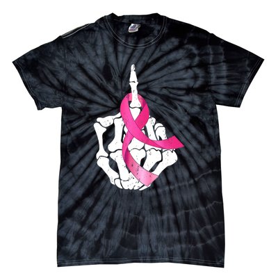 Breast Cancer Skeleton Hand Fuck Pink Funny Awareness Tie-Dye T-Shirt