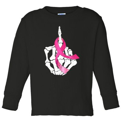 Breast Cancer Skeleton Hand Fuck Pink Funny Awareness Toddler Long Sleeve Shirt