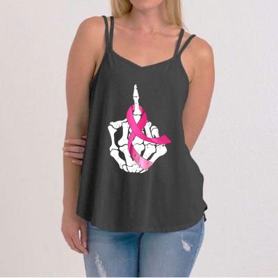 Breast Cancer Skeleton Hand Fuck Pink Funny Awareness Women's Strappy Tank