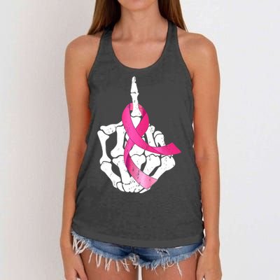 Breast Cancer Skeleton Hand Fuck Pink Funny Awareness Women's Knotted Racerback Tank