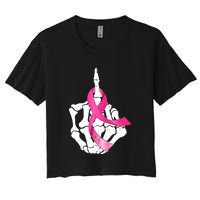 Breast Cancer Skeleton Hand Fuck Pink Funny Awareness Women's Crop Top Tee