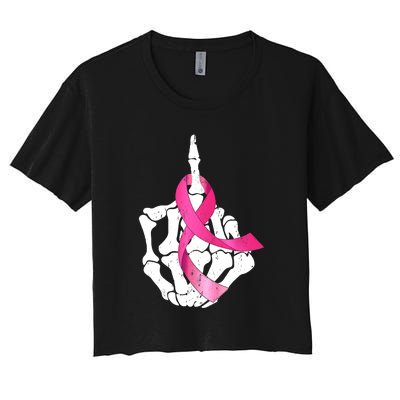 Breast Cancer Skeleton Hand Fuck Pink Funny Awareness Women's Crop Top Tee