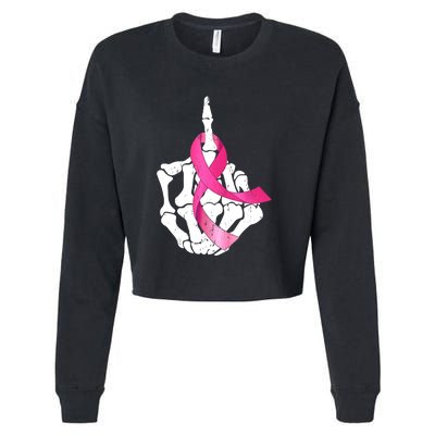 Breast Cancer Skeleton Hand Fuck Pink Funny Awareness Cropped Pullover Crew