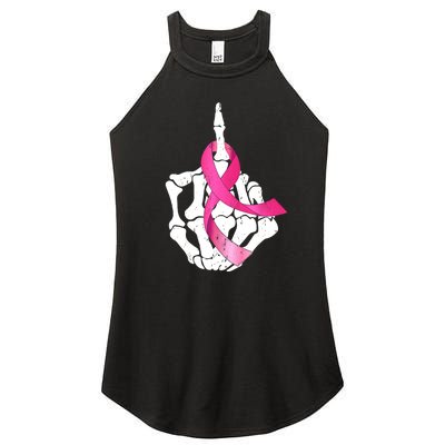 Breast Cancer Skeleton Hand Fuck Pink Funny Awareness Women's Perfect Tri Rocker Tank