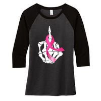 Breast Cancer Skeleton Hand Fuck Pink Funny Awareness Women's Tri-Blend 3/4-Sleeve Raglan Shirt