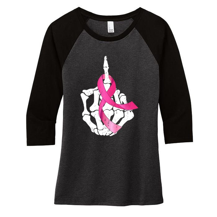 Breast Cancer Skeleton Hand Fuck Pink Funny Awareness Women's Tri-Blend 3/4-Sleeve Raglan Shirt