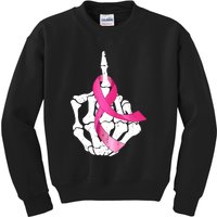 Breast Cancer Skeleton Hand Fuck Pink Funny Awareness Kids Sweatshirt