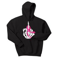 Breast Cancer Skeleton Hand Fuck Pink Funny Awareness Kids Hoodie