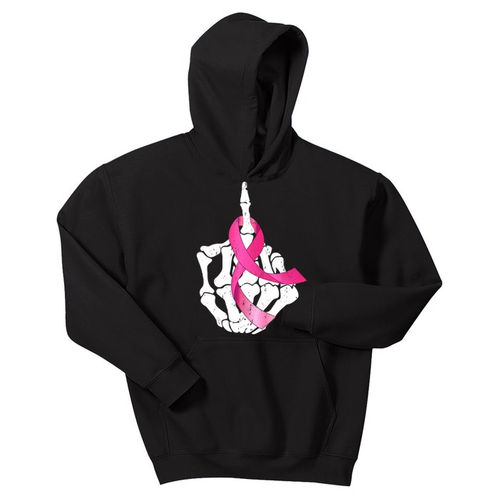 Breast Cancer Skeleton Hand Fuck Pink Funny Awareness Kids Hoodie