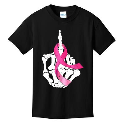 Breast Cancer Skeleton Hand Fuck Pink Funny Awareness Kids T-Shirt