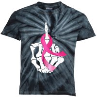 Breast Cancer Skeleton Hand Fuck Pink Funny Awareness Kids Tie-Dye T-Shirt