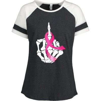 Breast Cancer Skeleton Hand Fuck Pink Funny Awareness Enza Ladies Jersey Colorblock Tee