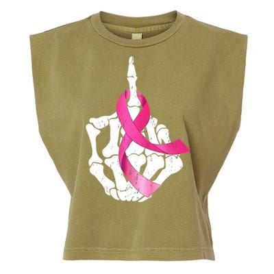 Breast Cancer Skeleton Hand Fuck Pink Funny Awareness Garment-Dyed Women's Muscle Tee