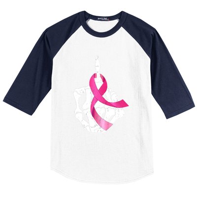 Breast Cancer Skeleton Hand Fuck Pink Funny Awareness Baseball Sleeve Shirt