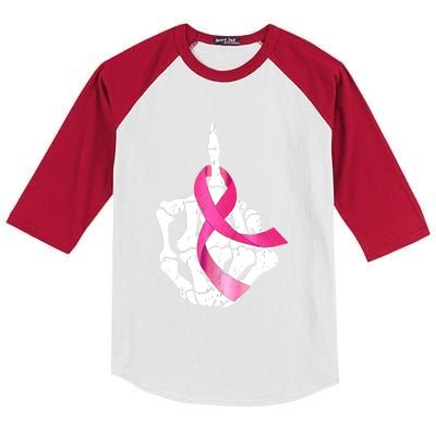 Breast Cancer Skeleton Hand Fuck Pink Funny Awareness Kids Colorblock Raglan Jersey