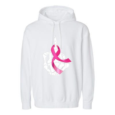 Breast Cancer Skeleton Hand Fuck Pink Funny Awareness Garment-Dyed Fleece Hoodie