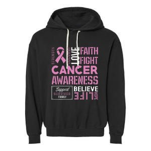 Breast Cancer Strength Courage and Faith Garment-Dyed Fleece Hoodie