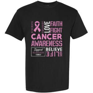 Breast Cancer Strength Courage and Faith Garment-Dyed Heavyweight T-Shirt