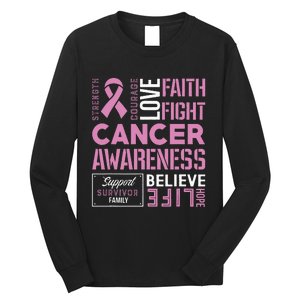 Breast Cancer Strength Courage and Faith Long Sleeve Shirt