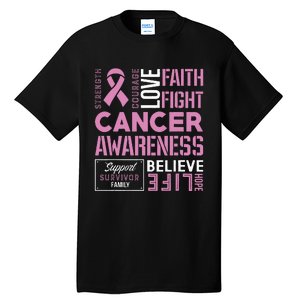 Breast Cancer Strength Courage and Faith Tall T-Shirt