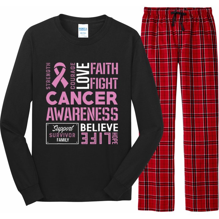 Breast Cancer Strength Courage and Faith Long Sleeve Pajama Set