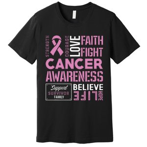 Breast Cancer Strength Courage and Faith Premium T-Shirt