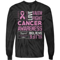 Breast Cancer Strength Courage and Faith Tie-Dye Long Sleeve Shirt