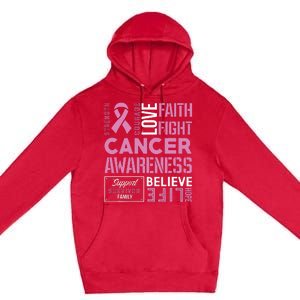 Breast Cancer Strength Courage and Faith Premium Pullover Hoodie