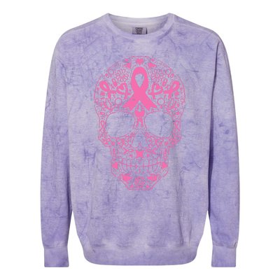 Breast Cancer Sugar Skull Pink Ribbon Calavera Colorblast Crewneck Sweatshirt