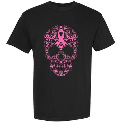 Breast Cancer Sugar Skull Pink Ribbon Calavera Garment-Dyed Heavyweight T-Shirt